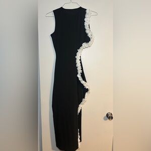 Black Dress with White Floral Trim